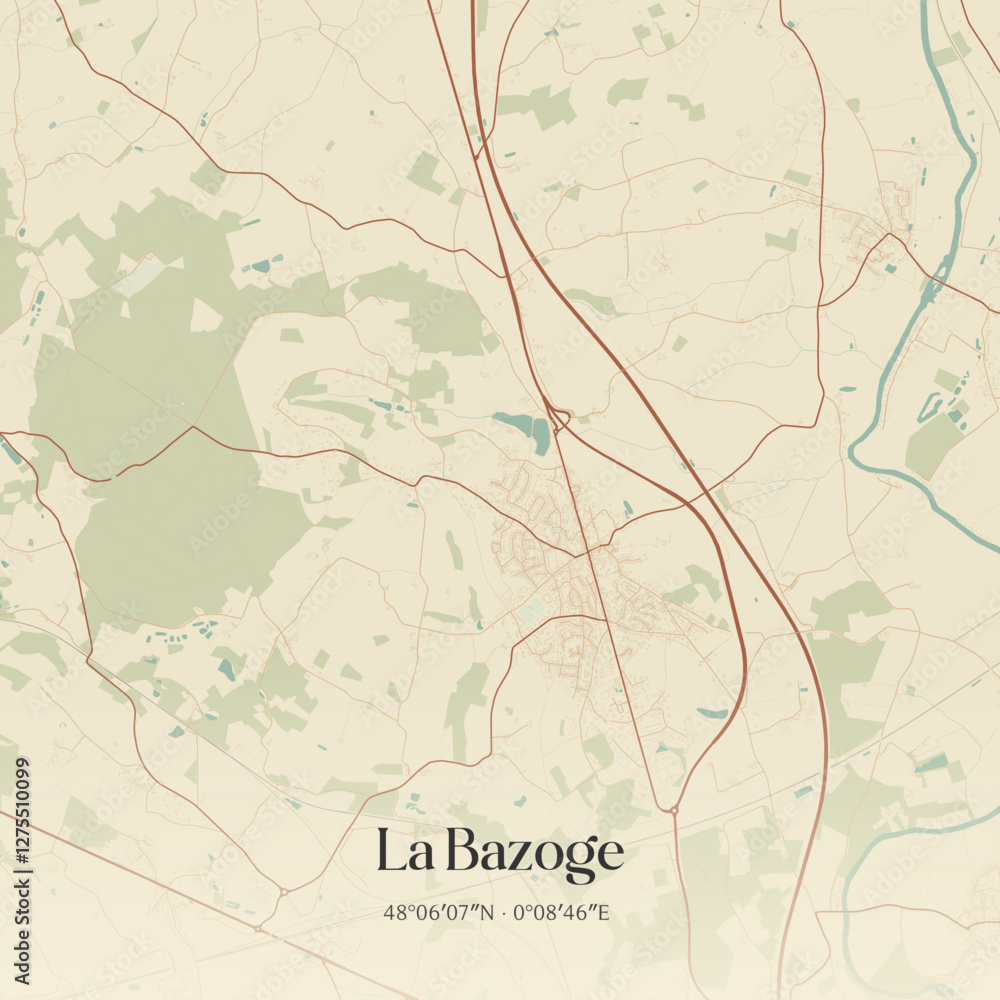 Fototapeta premium Vintage map of La Bazoge, France.