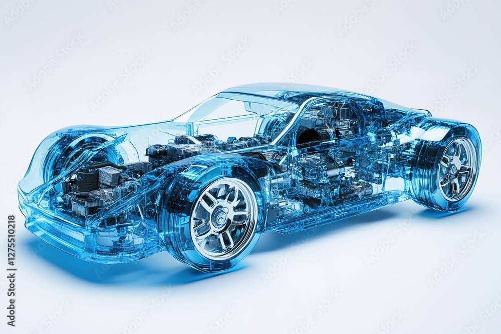 Futuristic Transparent Blue Car: A Digital Rendering of a Sleek, Modern Vehicle Design Concept. Perfect for automotive advertising, technology presentations, and futuristic visuals. High-resolution, Futuristic Transparent Blue Car: A Digital Rendering of a Sleek, Modern Vehicle Design Concept. Perfect for automotive advertising, technology presentations, and futuristic visuals. High-resolution,