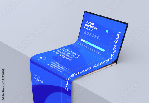 Laptop with Blank Long Screen Scroll Mockup