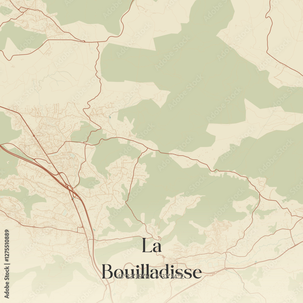 Fototapeta premium Vintage map of La Bouilladisse, France.