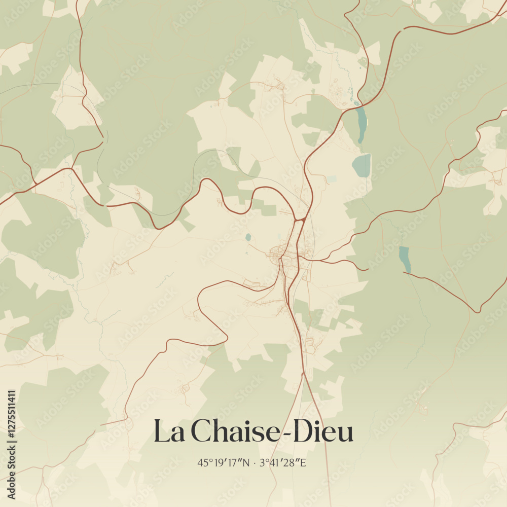 Fototapeta premium Vintage map of La Chaise-Dieu, France.