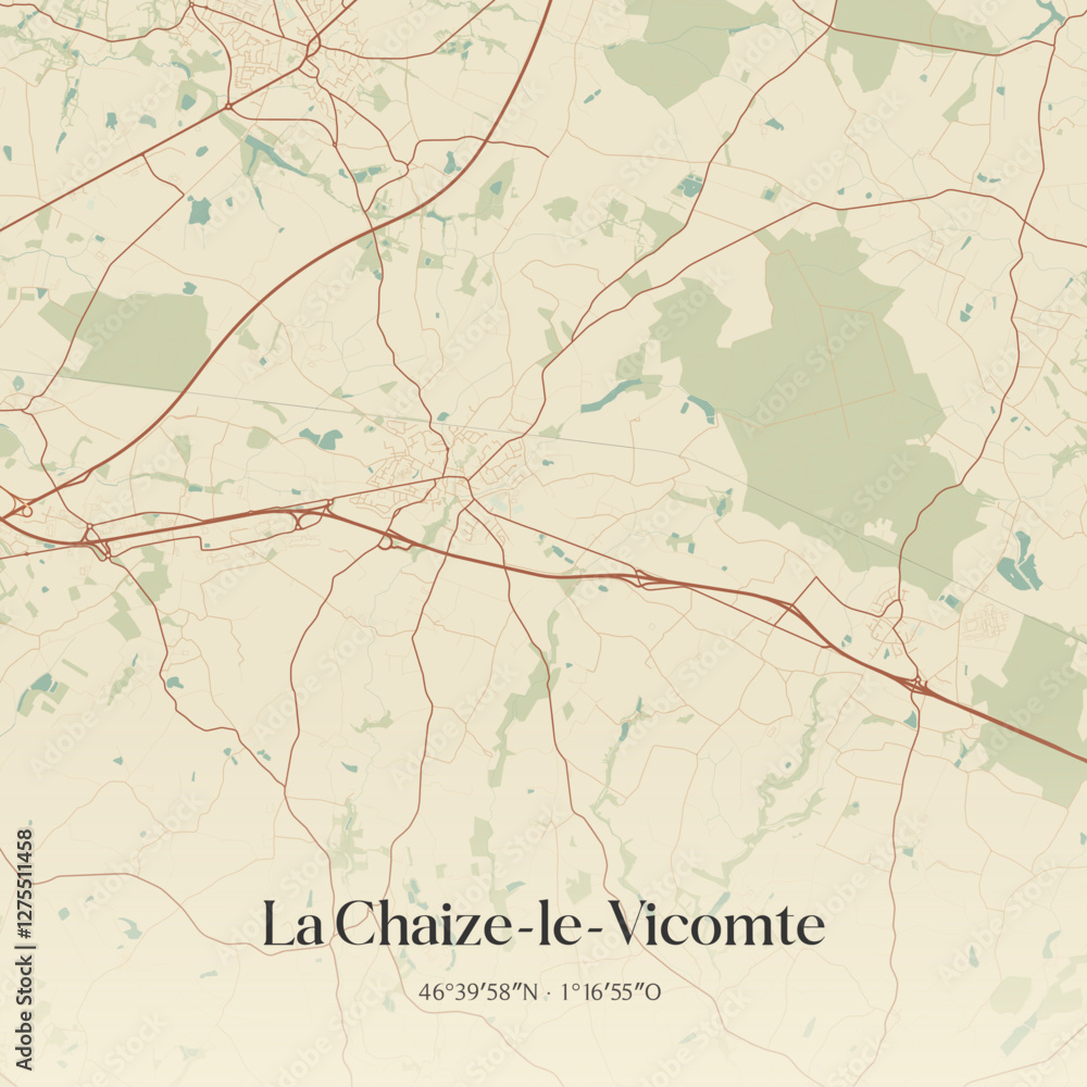 Fototapeta premium Vintage map of La Chaize-le-Vicomte, France.