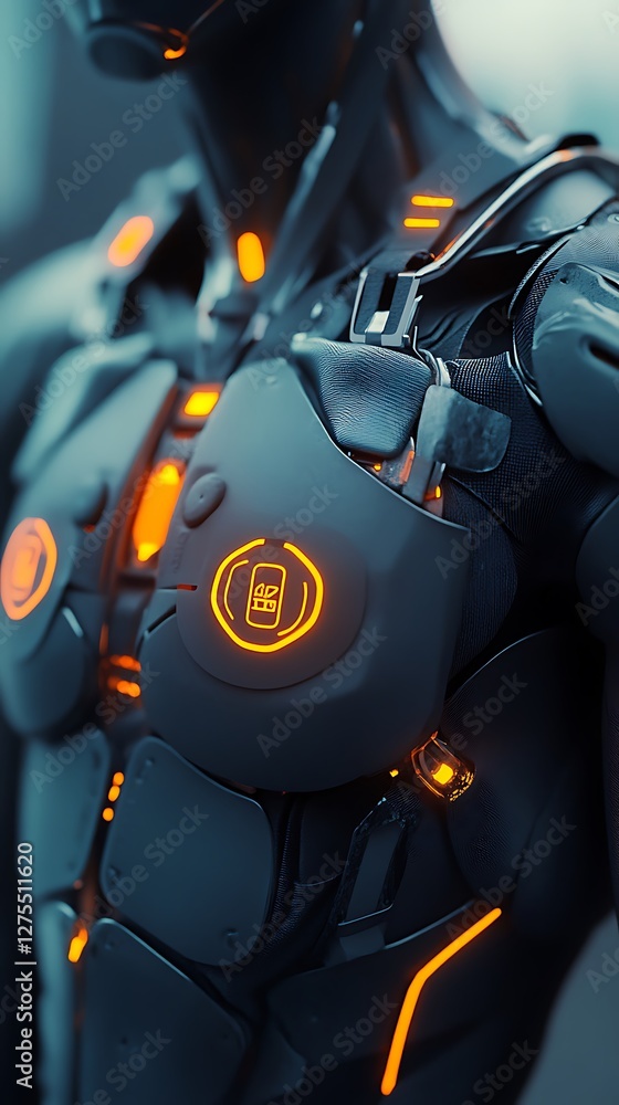 Fototapeta premium Cyberpunk-Themed Futuristic Body Armor with LED Display photo