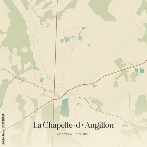 Vintage map of La Chapelle-d'Angillon, France.