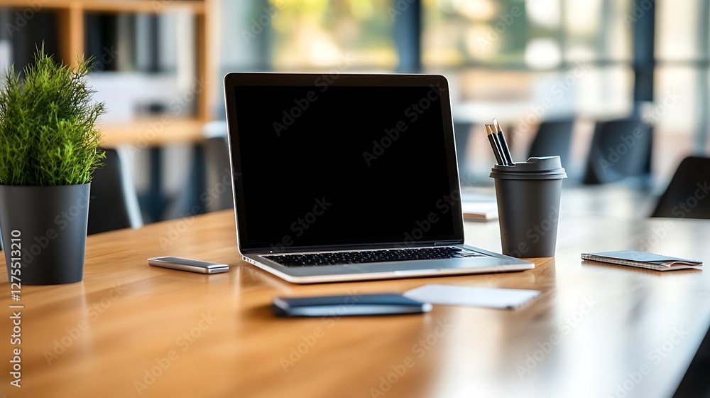 Modern Laptop Workspace With Minimalist Office Supplies Modern Laptop Workspace With Minimalist Office Supplies