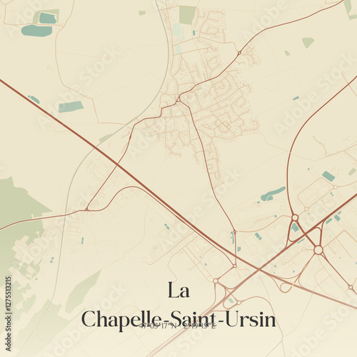 Vintage map of La Chapelle-Saint-Ursin, France.