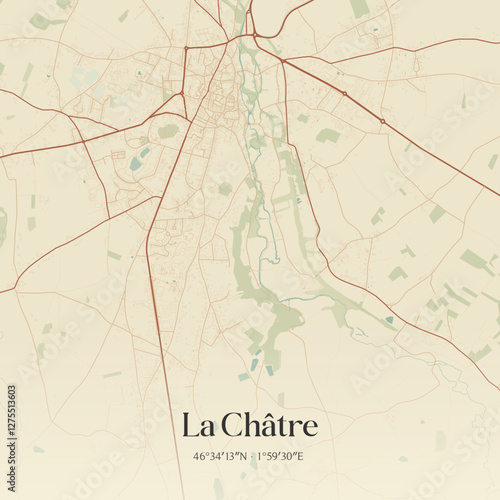 Vintage map of La Châtre, France.