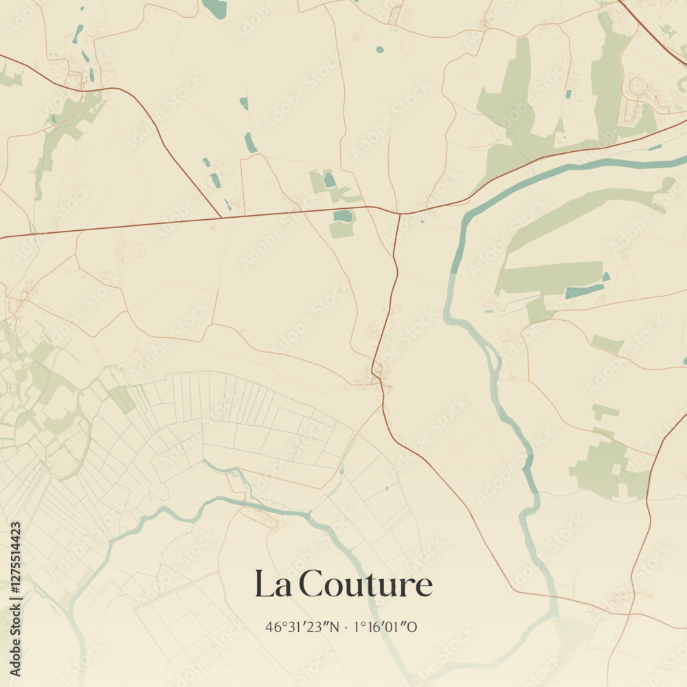 Fototapeta premium Vintage map of La Couture, France.