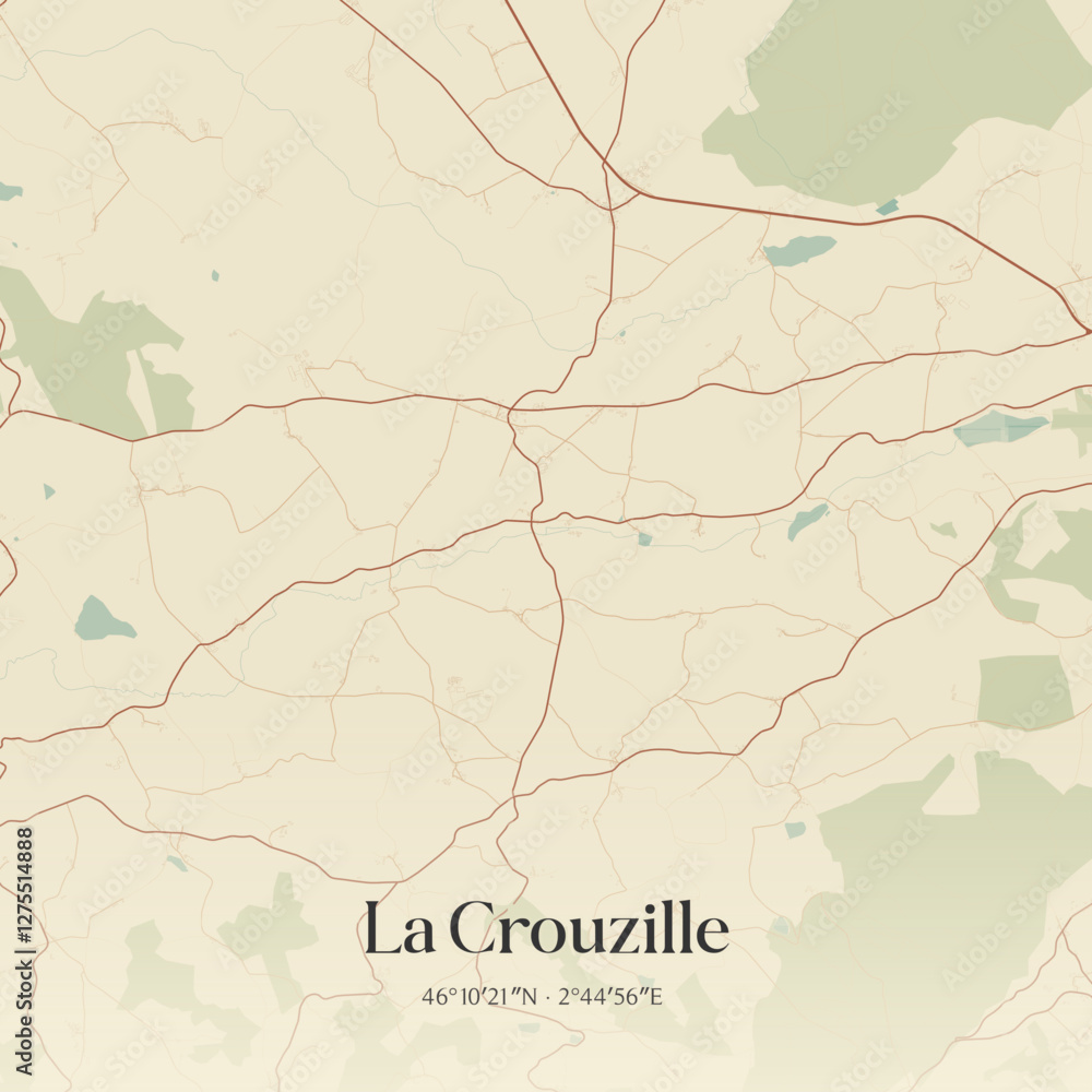 Obraz premium Vintage map of La Crouzille, France.
