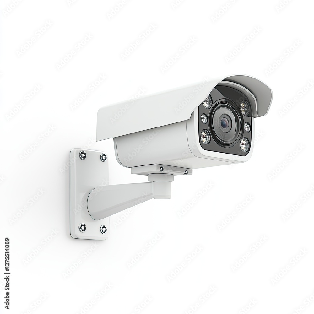 Security camera mounted on a wall, white background, surveillance Security camera mounted on a wall, white background, surveillance