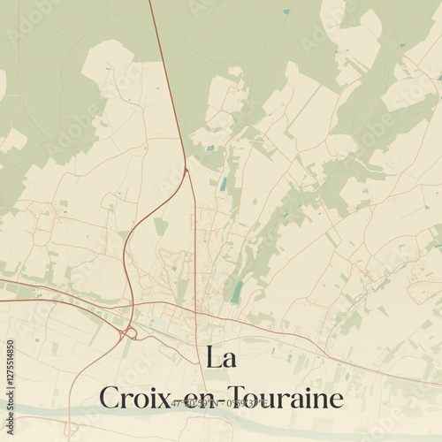 Vintage map of La Croix-en-Touraine, France.
