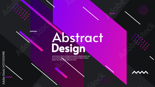 Modern background with geometry shapes. Gradient colorful lines with dark backdrop. Vector illustration.