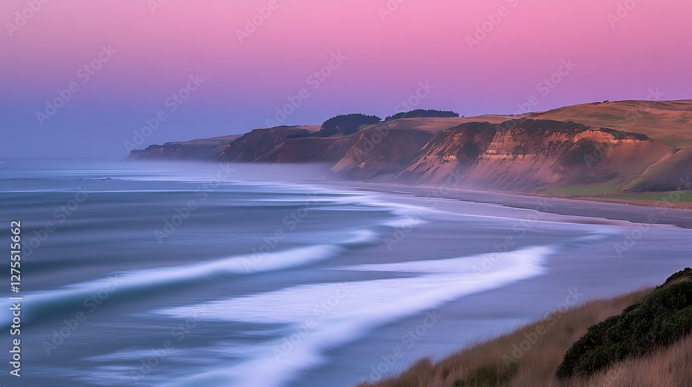 Obraz premium Coastal Cliffs Dramatic Sunset Ocean Waves Landscape