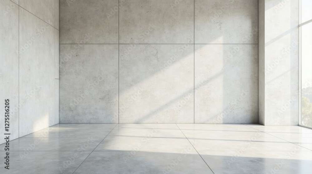 Sunlit Modern Interior Corner with Polished Concrete Floor and Walls Sunlit Modern Interior Corner with Polished Concrete Floor and Walls