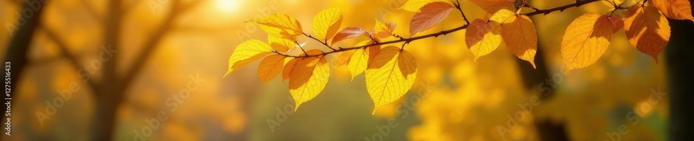 Colorful yellow leaf falls from bare tree branch, branches, nature, seasonal change Colorful yellow leaf falls from bare tree branch, branches, nature, seasonal change