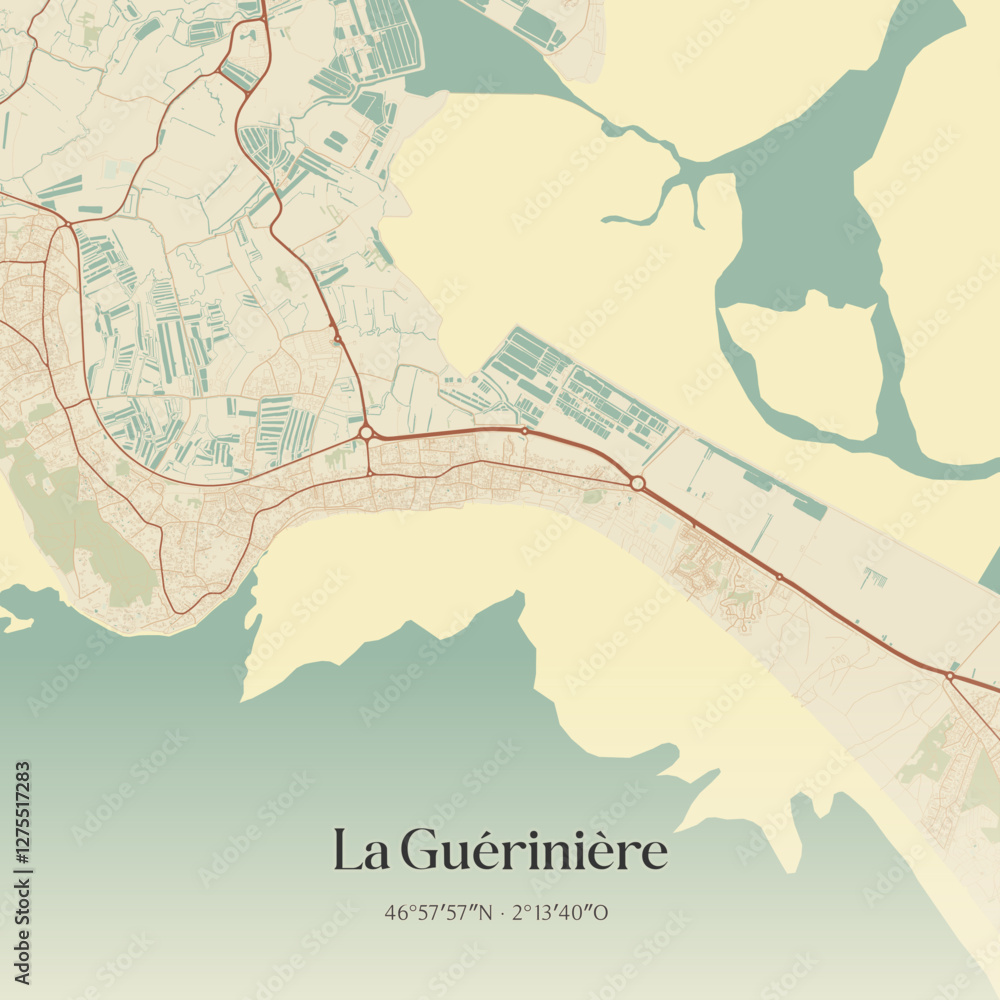 Fototapeta premium Vintage map of La Guérinière, France.