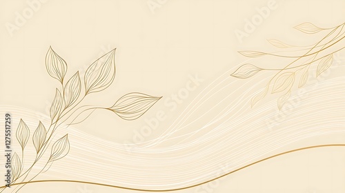 Elegant Gold Leaf Branches and Cream Waves Design