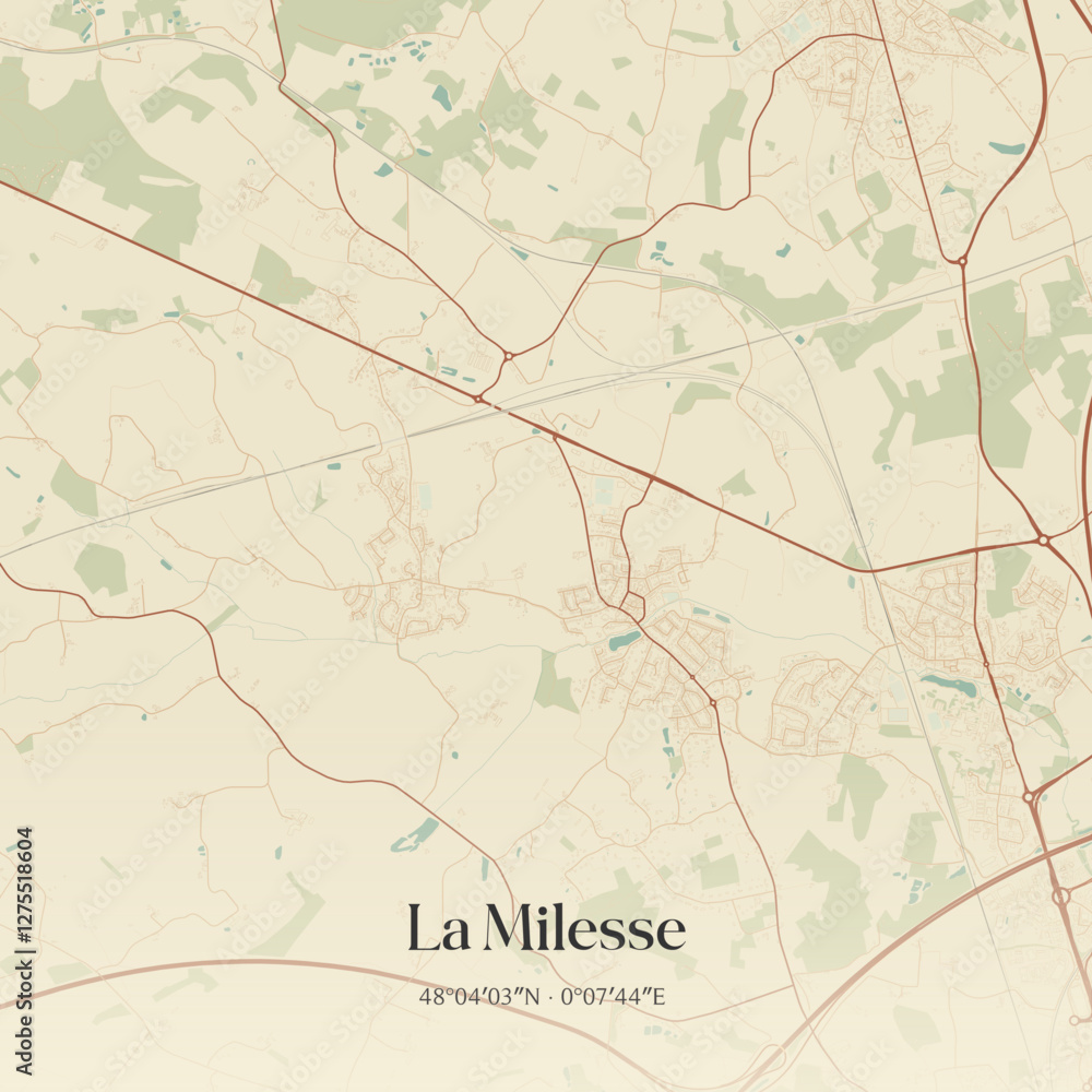 Fototapeta premium Vintage map of La Milesse, France.