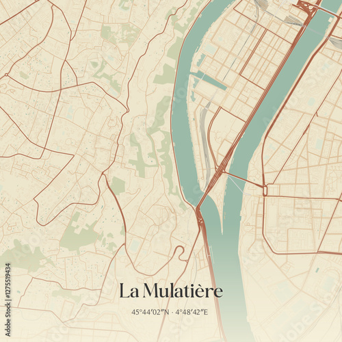 Vintage map of La Mulatière, France.