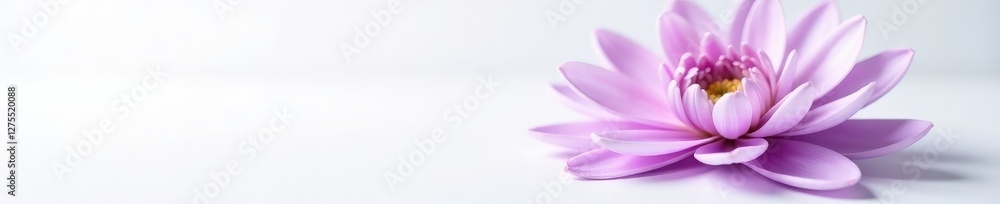 Delicate Lilac Chrysanthemum petals unfolding on a pure white surface, flowers, single bloom Delicate Lilac Chrysanthemum petals unfolding on a pure white surface, flowers, single bloom