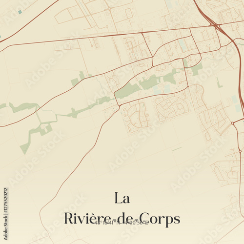 Vintage map of La Rivière-de-Corps, France.