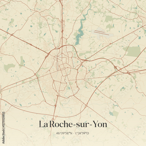 Vintage map of La Roche-sur-Yon, France.