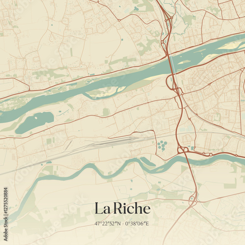Vintage map of La Riche, France.
