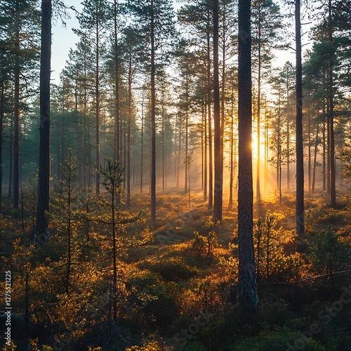 Sunrise forest mist autumn nature wallpaper