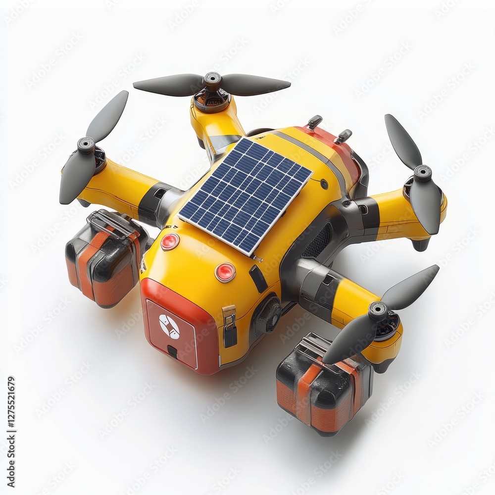Solar-Powered Drone Delivery System on White Background Solar-Powered Drone Delivery System on White Background