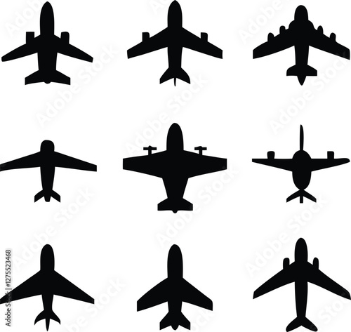 Airplane mood aeroplane icon aerodrome plane air vector aviation silhouette take off outline flight.