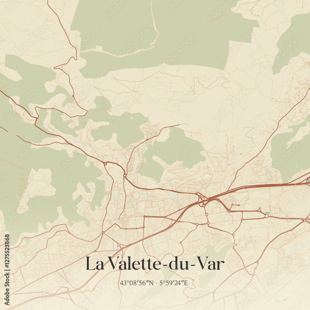 Fototapeta premium Vintage map of La Valette-du-Var, France.