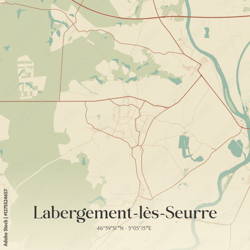 Fototapeta premium Vintage map of Labergement-lès-Seurre, France.