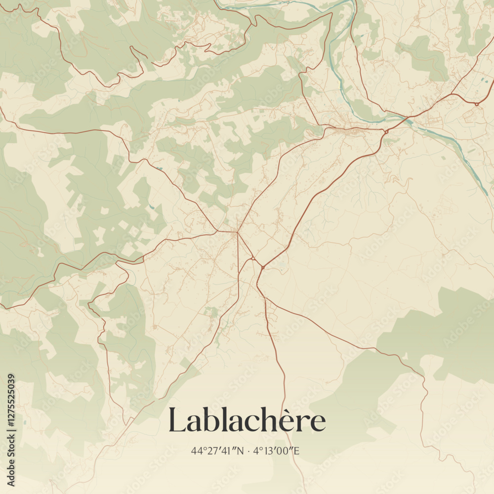 Fototapeta premium Vintage map of Lablachère, France.