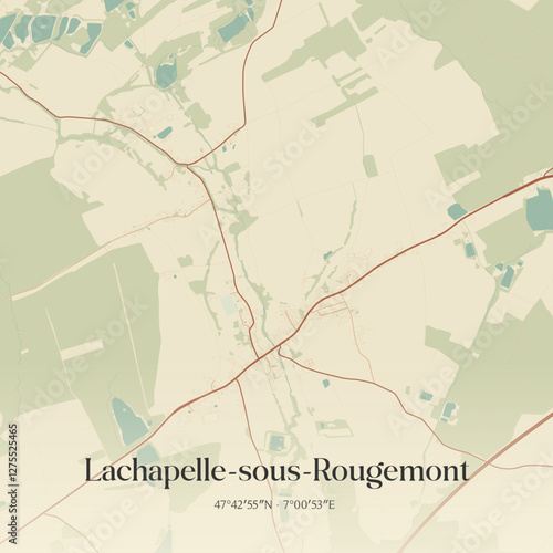 Vintage map of Lachapelle-sous-Rougemont, France.