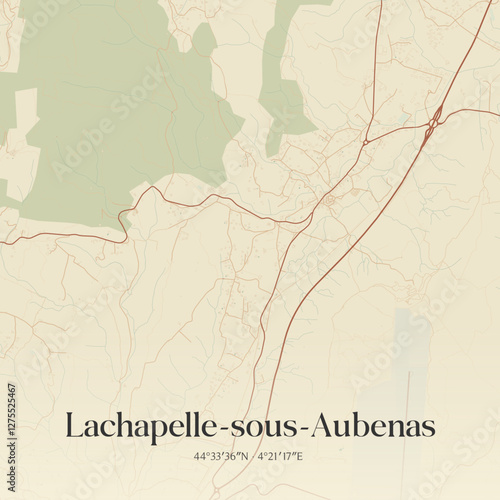 Vintage map of Lachapelle-sous-Aubenas, France.