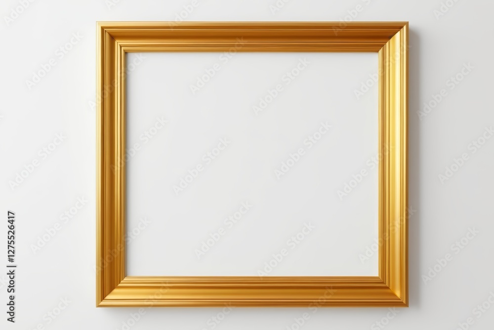 a golden frame on a white wall with a blank space for a picture a golden frame on a white wall with a blank space for a picture