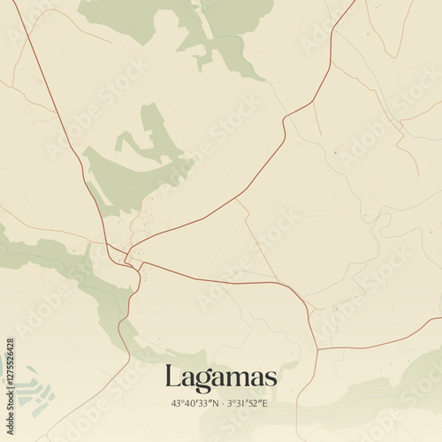 Vintage map of Lagamas, France.
