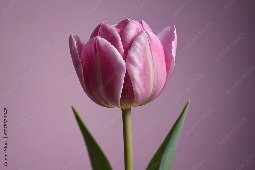 Obraz premium there is a pink tulip with a green stem in a vase