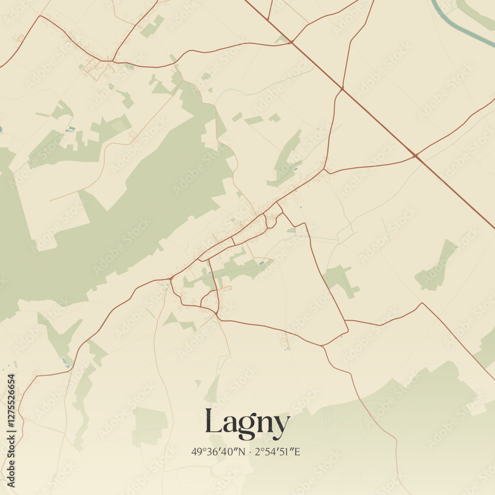Fototapeta premium Vintage map of Lagny, France.