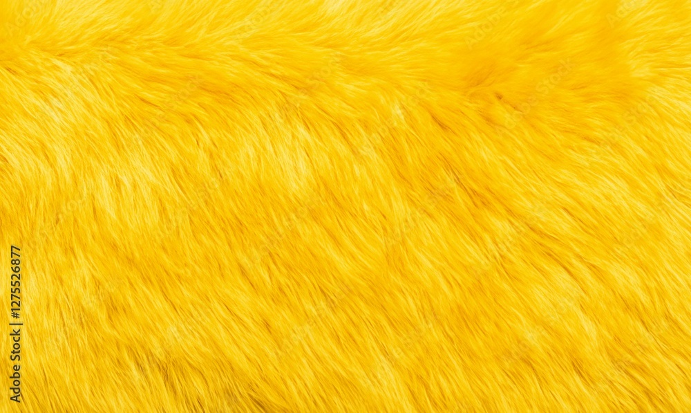 Fototapeta premium Top view on stylish 2025 year fur textured in lemon yellow colour. Soft yellow fur with fluffy texture and natural wave patterns. Perfect for fashion, upholstery, textile or creative background design