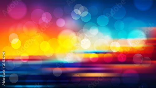 Colorful bokeh. Abstract festive blurred background. Bright defocused glowing lights effect. Graphic template for celebration banners and invitations. Vector illustration.