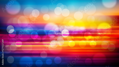 Colorful bokeh. Abstract festive blurred background. Bright defocused glowing lights effect. Graphic template for celebration banners and invitations. Vector illustration.
