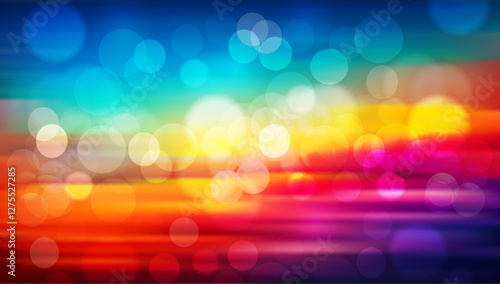 Colorful bokeh. Abstract festive blurred background. Bright defocused glowing lights effect. Graphic template for celebration banners and invitations. Vector illustration.