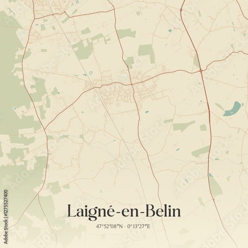 Vintage map of Laigné-en-Belin, France.