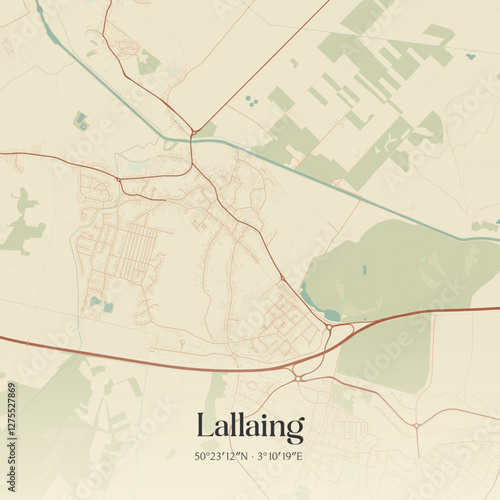 Vintage map of Lallaing, France.