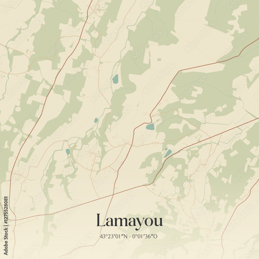 Fototapeta premium Vintage map of Lamayou, France.