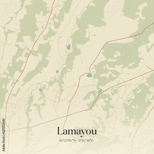 Vintage map of Lamayou, France.