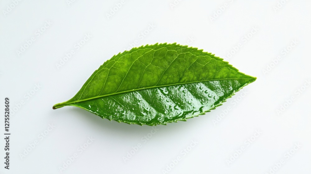 Obraz premium Delicate Emerald Green Tea Leaf with Shimmering Surface Texture