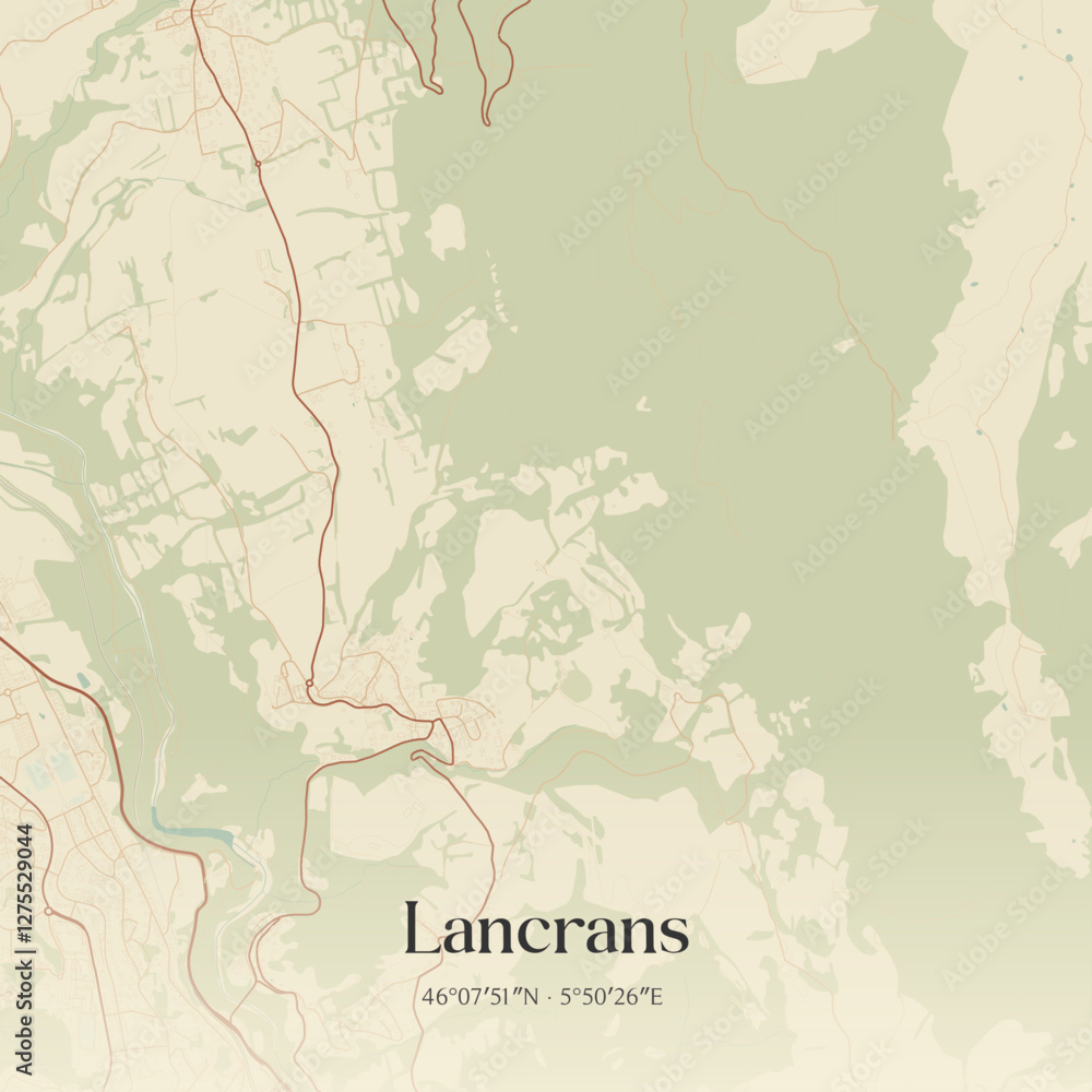 Fototapeta premium Vintage map of Lancrans, France.