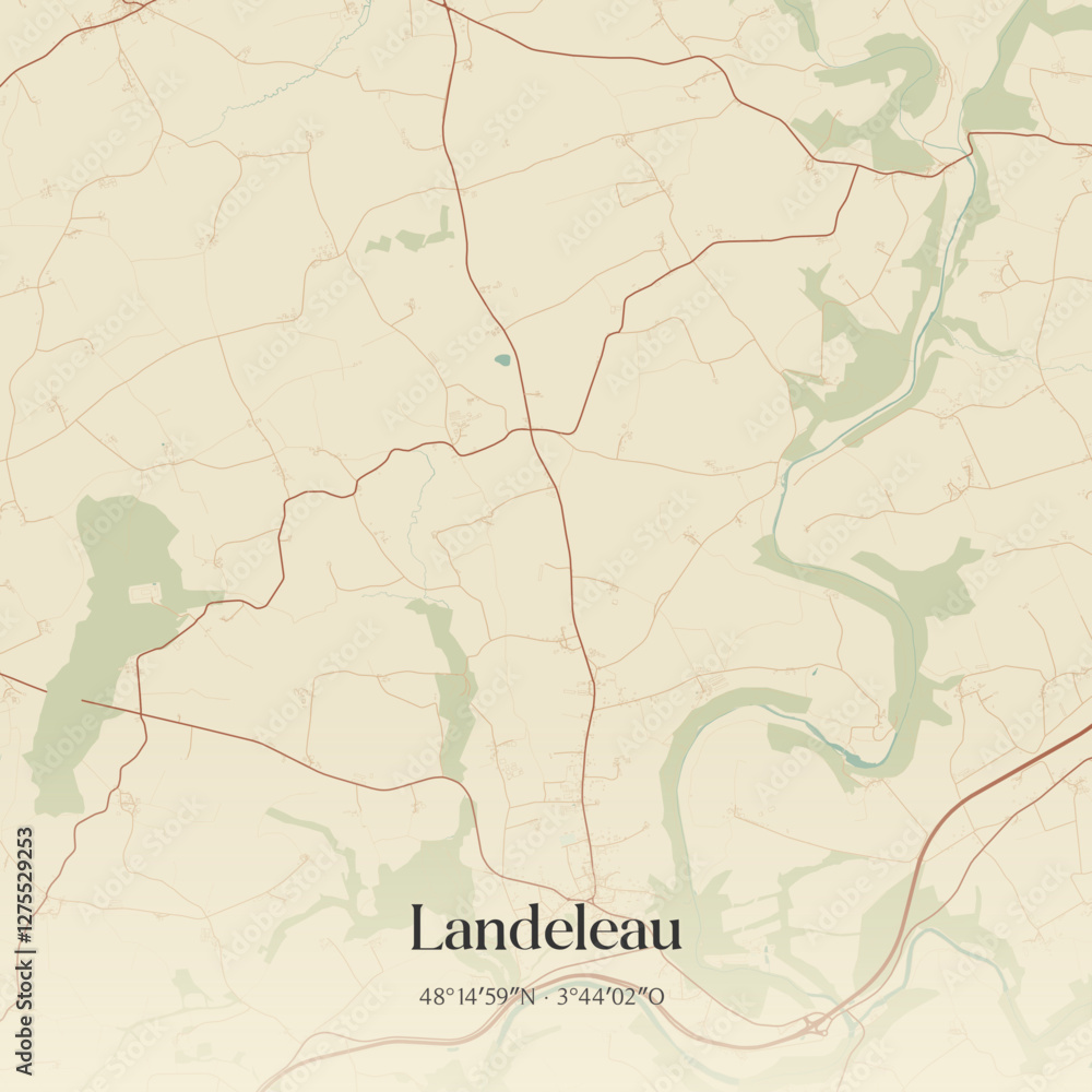 Fototapeta premium Vintage map of Landeleau, France.